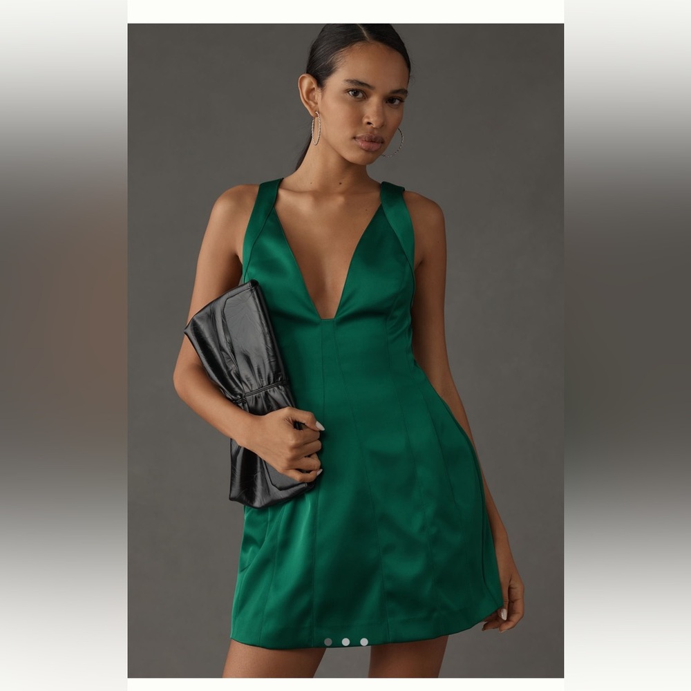 Anthropologie Sleeveless Plunge Satin Mini Dress